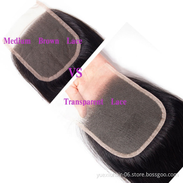 100% Brazilian Virgin Cuticle Aligned Human Hair Straight 4x4 Transparent Swiss Silk Base Transparent  Lace Closure